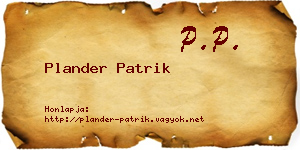Plander Patrik névjegykártya